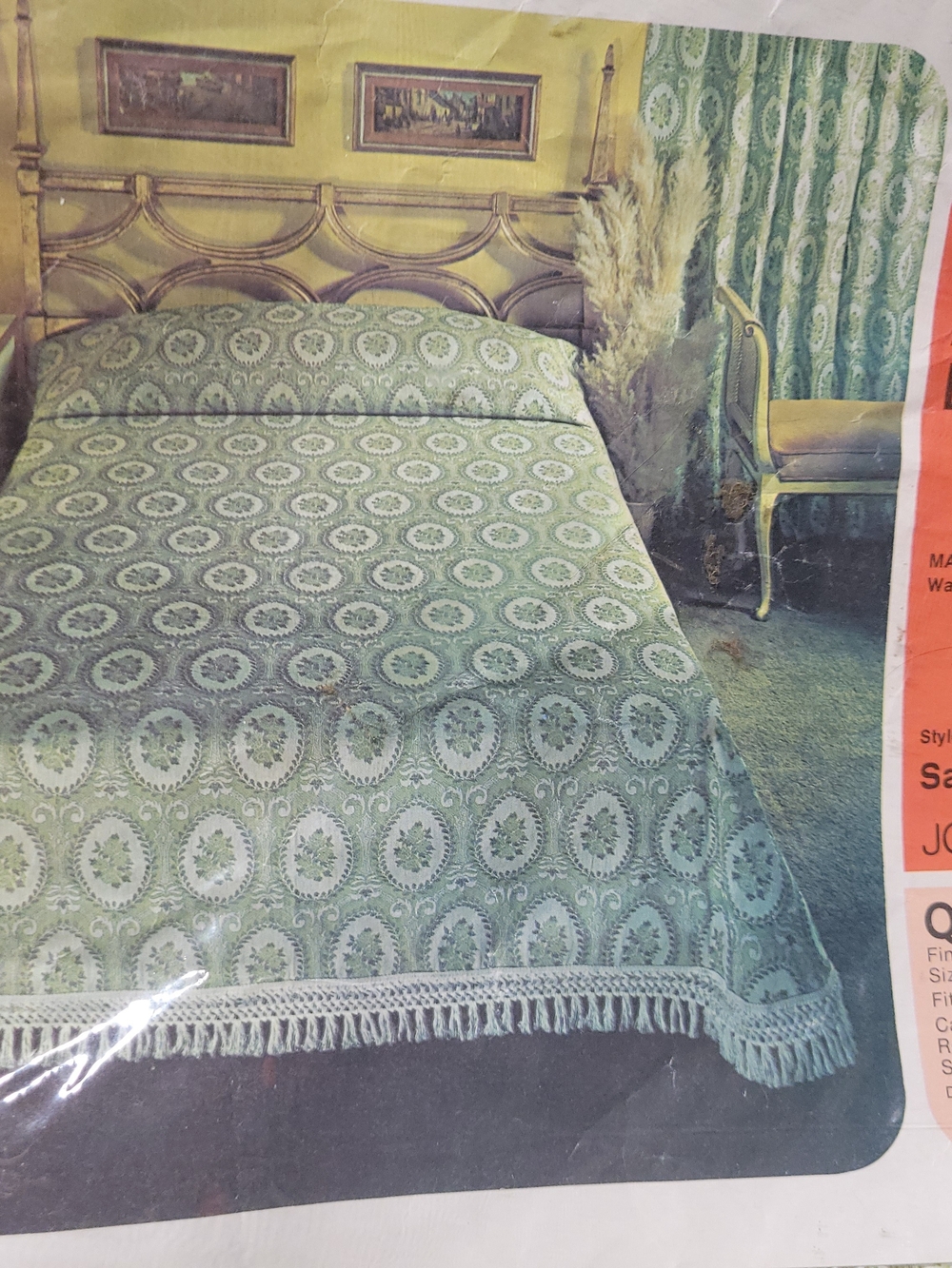 Vintage JCPenney "Sandra" Woven Bedspread - Queen Size NOS Light Green Cotton